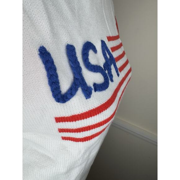 USA Red white blue flag 4th of July Sweater ruffle Pullover By Main Strip L NWT - Picture 6 of 12